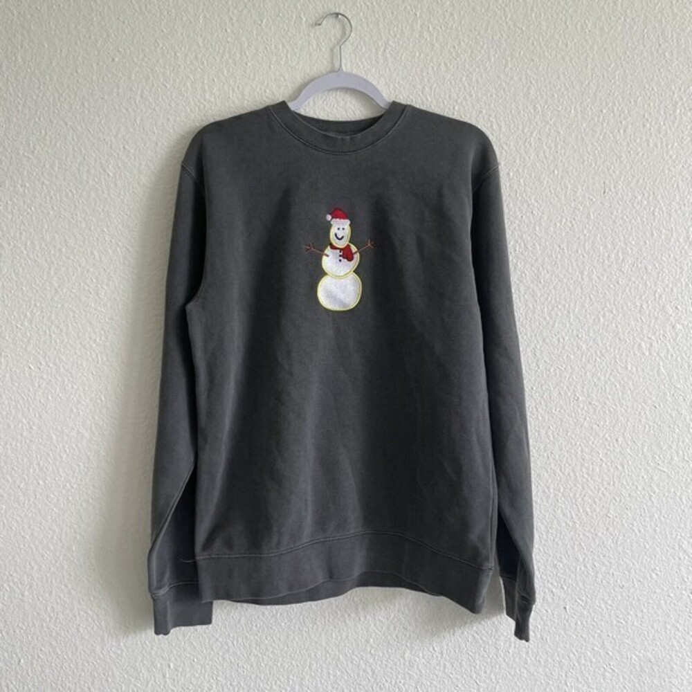 Independent Trading Company Sweatshirt Men's Small Gray Embroidered Snowman